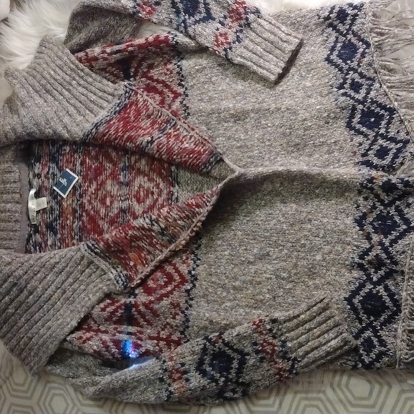 Kaisely Sweaters - kaisely cardigan knit sweater Aztec pattern on gray wool blend